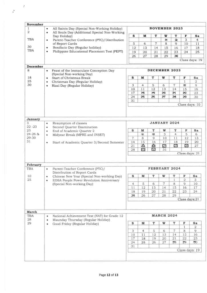 DepEd School Calendar And Activities For The School Year 2023 2024