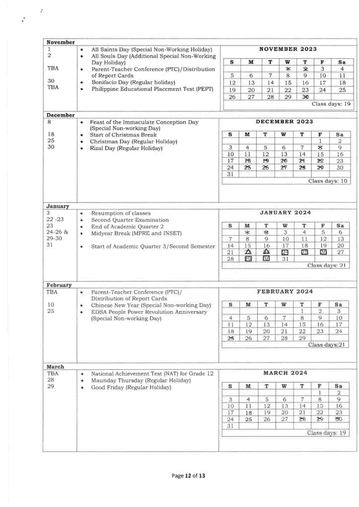 DepEd School Calendar and Activities for the School Year 20232024